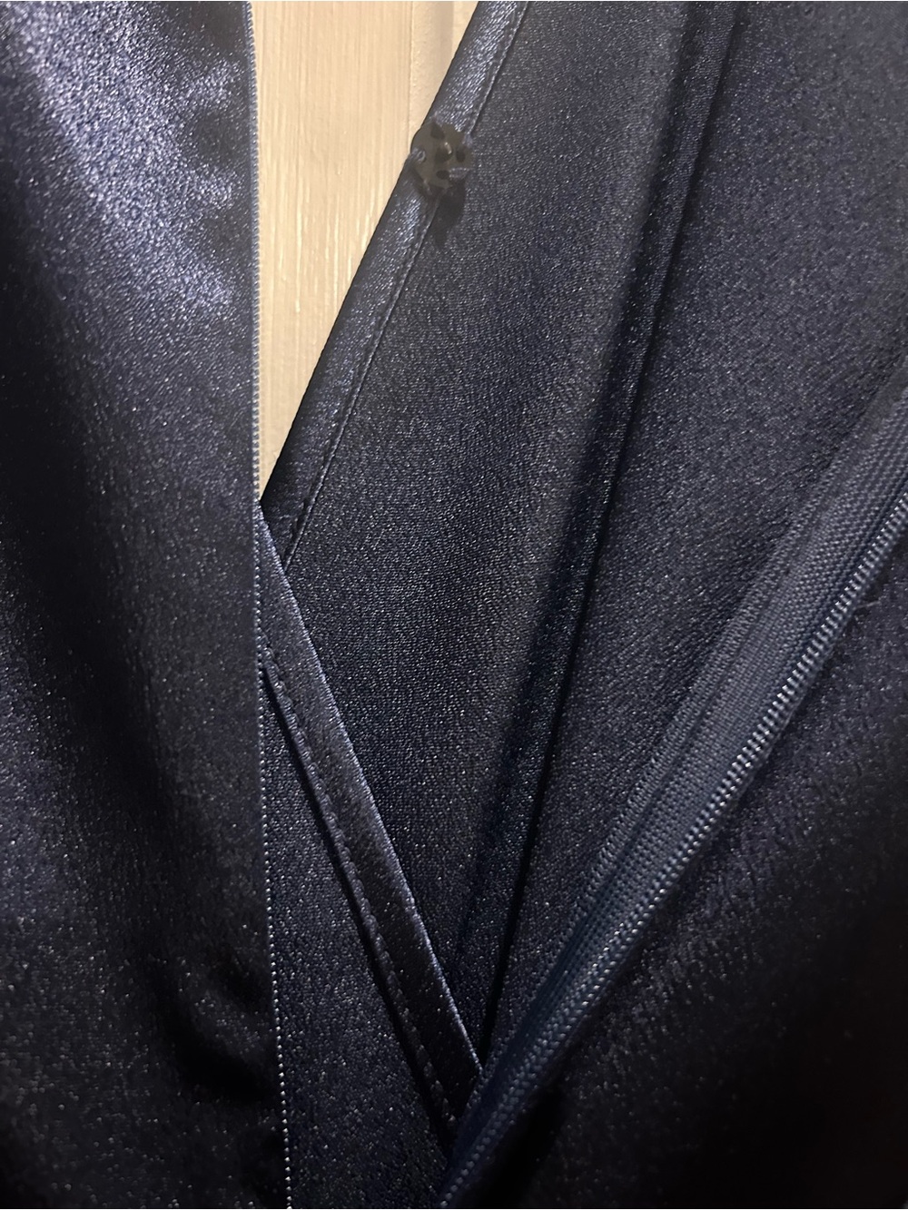 Navy Satin Wrap-Front Jumpsuit - Picture 9 of 15